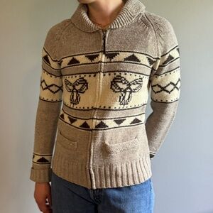 TNA Taupe and Cream Patterned Zip Cardigan
